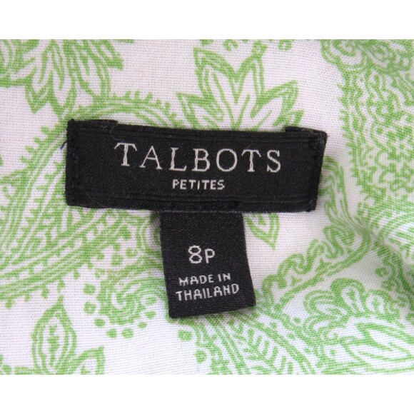 Talbots Size 8P Button Down Shirt Wrinkle Resistant Long Sleeve Green Paisley - Picture 2 of 9